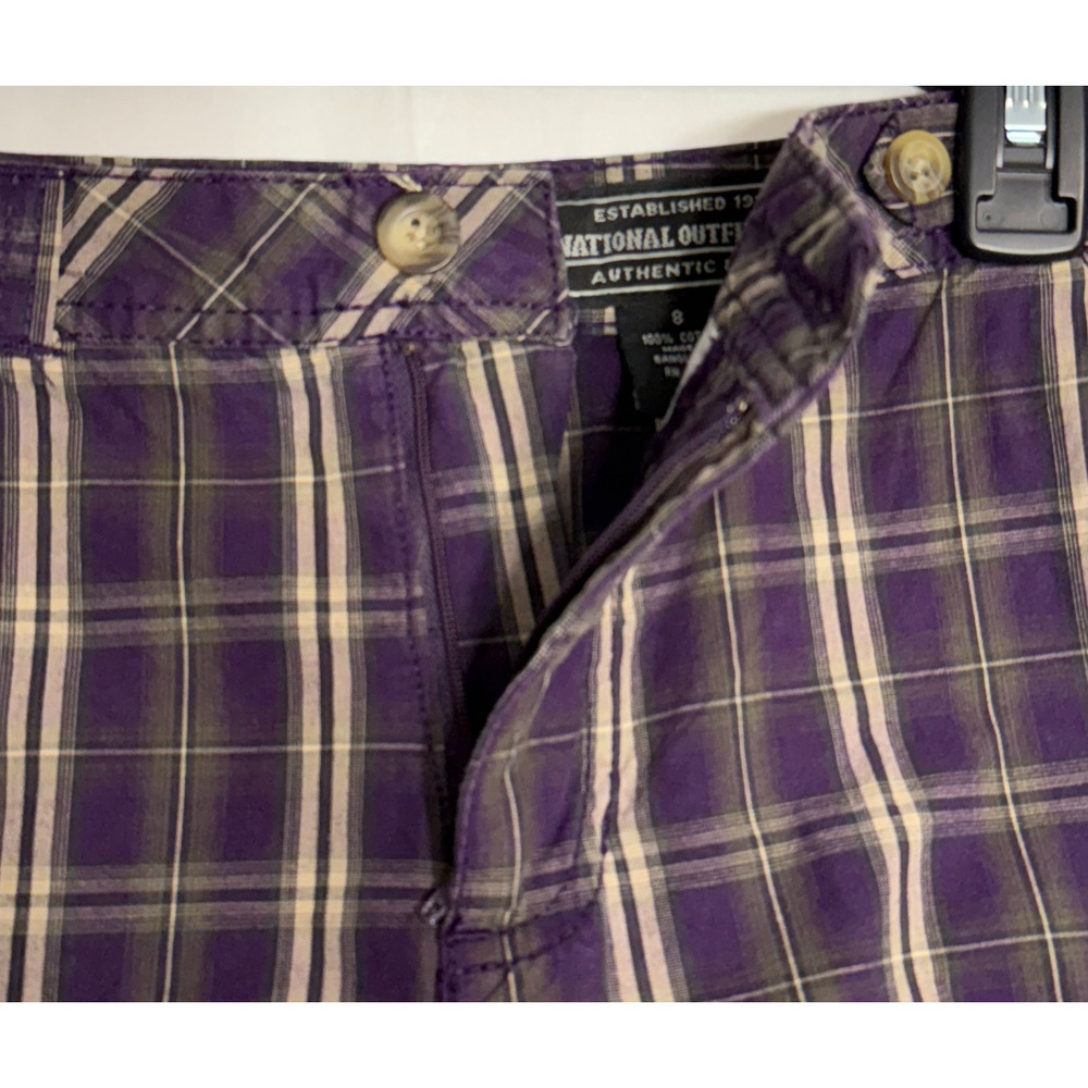 National Outfitters Womens size 8 34 x 9.5 Purple Plaid Shorts